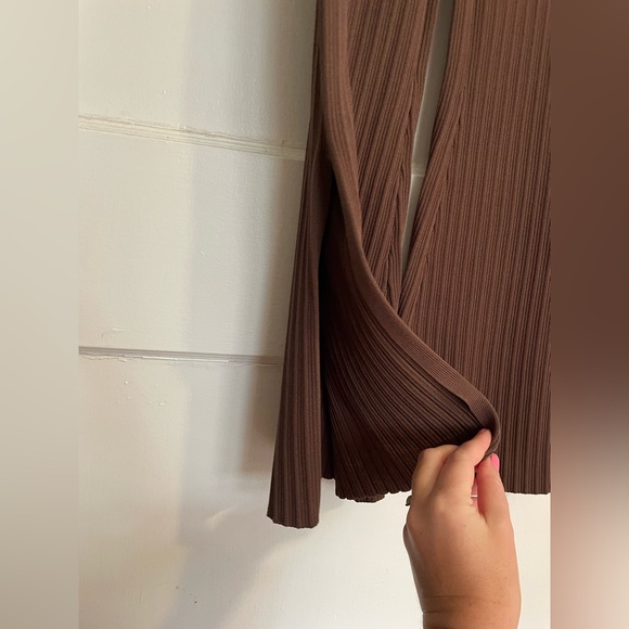 SIR THE LABEL Sylvie Chocolate Brown Ribbed Flare Slit Pants Size 2 - Picture 9 of 12